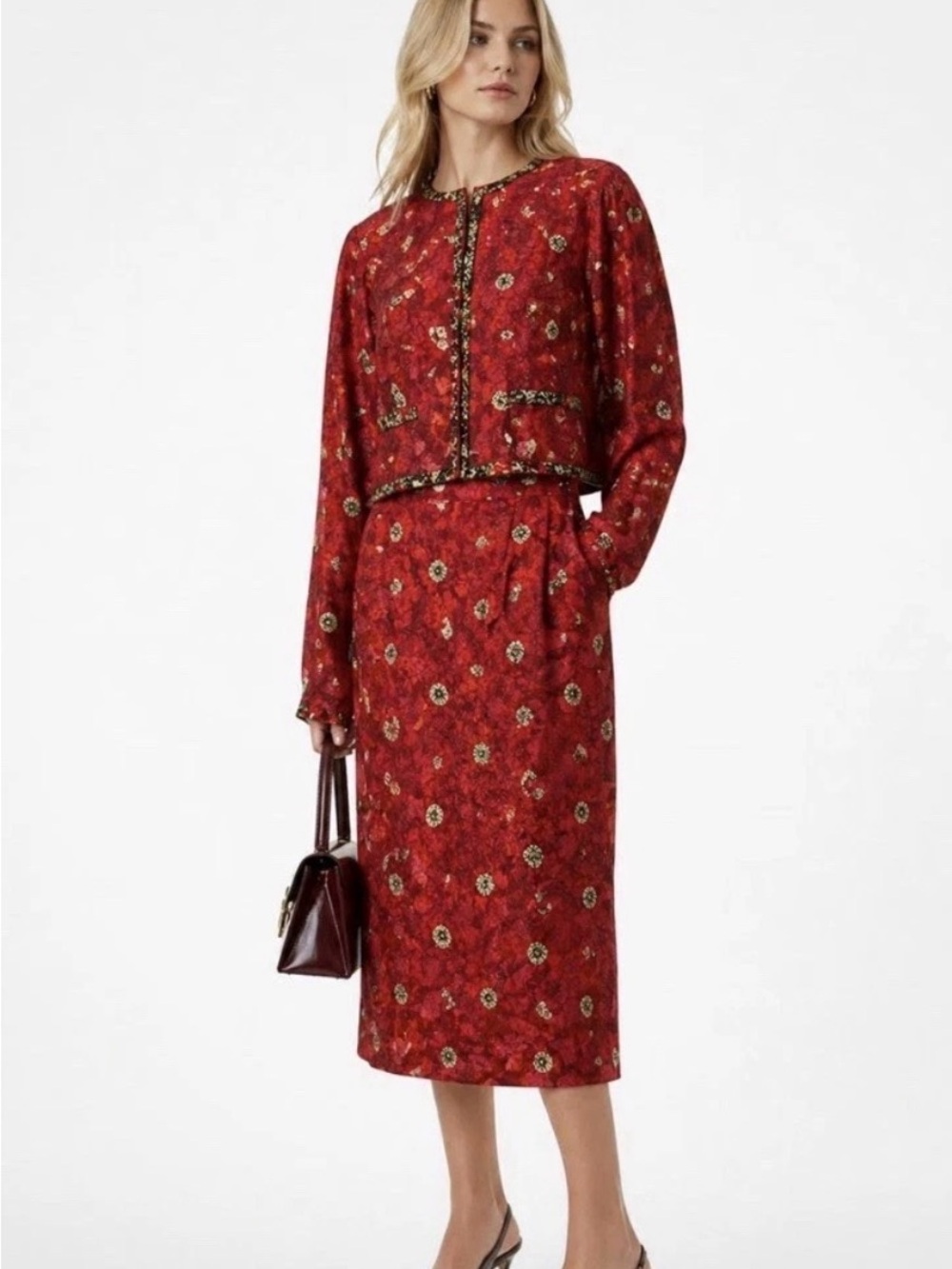 MAGGY LONDON by Jeannene Booher Vintage 90s Silk 2pc Skirt Suit + Jacket Set